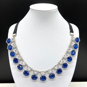 Blue Clear Rhinestone Black Ribbon Necklace